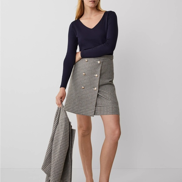 Petite Brushed Check Button Wrap A-Line Skirt - Picture 2 of 13